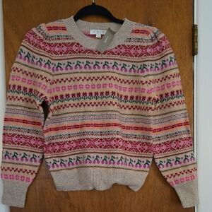 J. Crew Pink and Cream Patterned Sweater